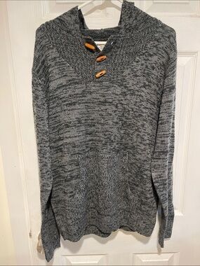 Alexander Julian Gray Marled V-Neck Hooded Sweater with Toggle Buttons
